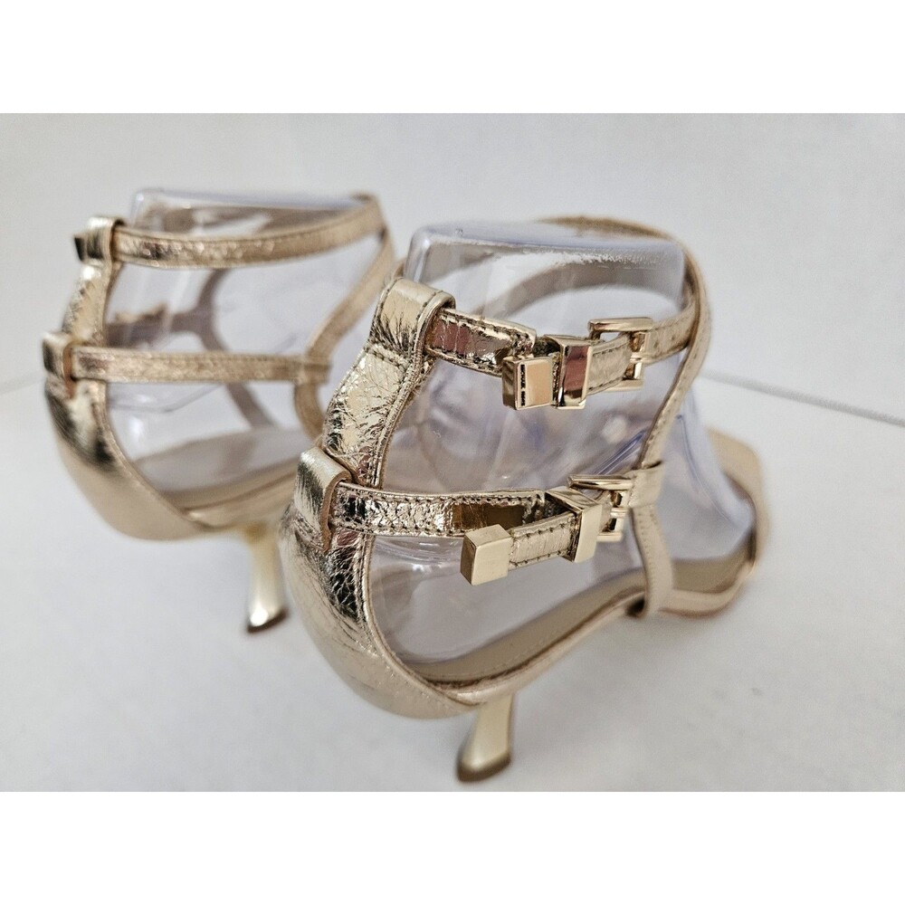 Michael Kors Darrington Strappy Kitten Heels 6 M Pale Gold Leather Square Toe - Picture 14 of 16